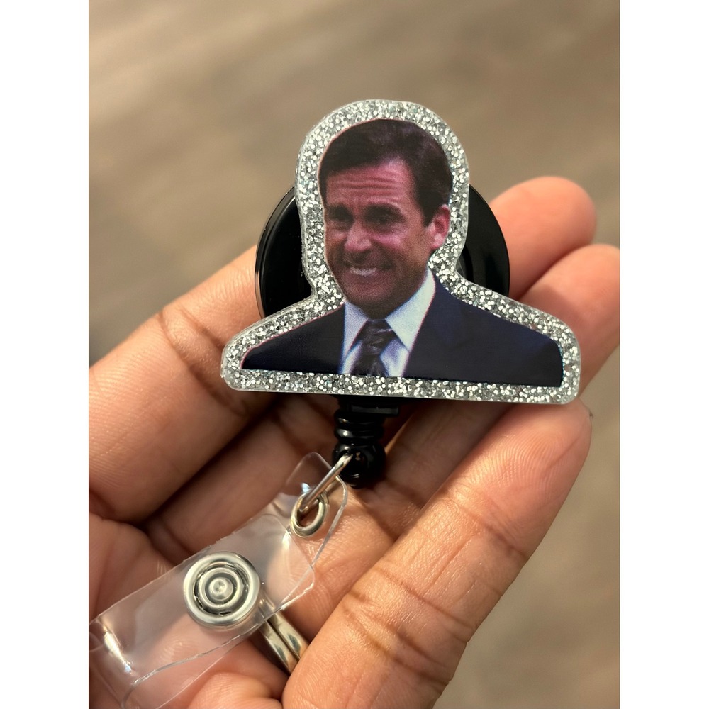 Michael Scott The Office Retractable Badge Reel ID Holder Silver Glitter Border
